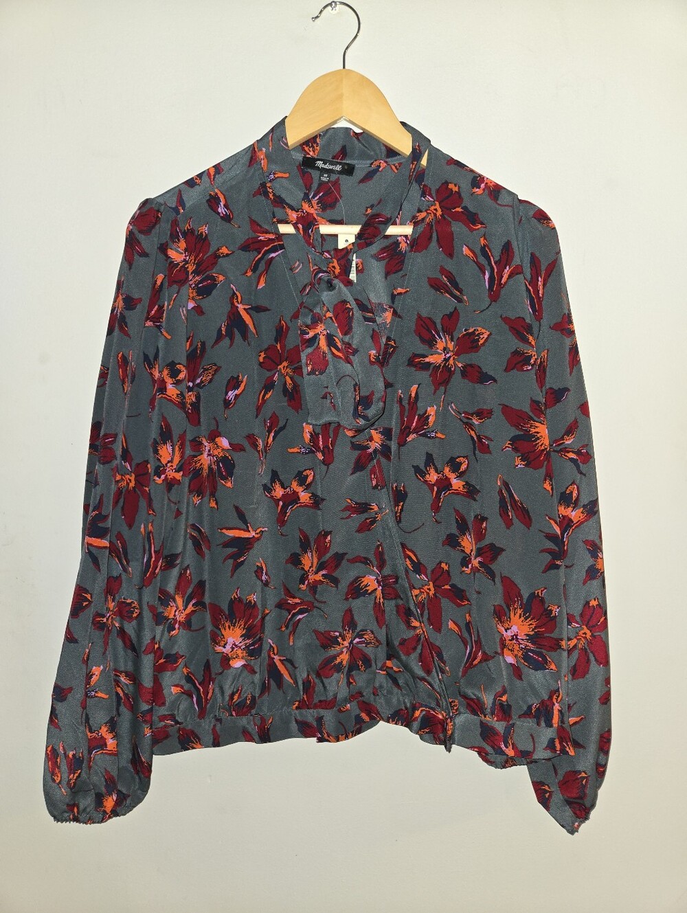 100% Silk Floral Tie Neck Wrap Blouse NWT Boho Romantic Madewell 3X